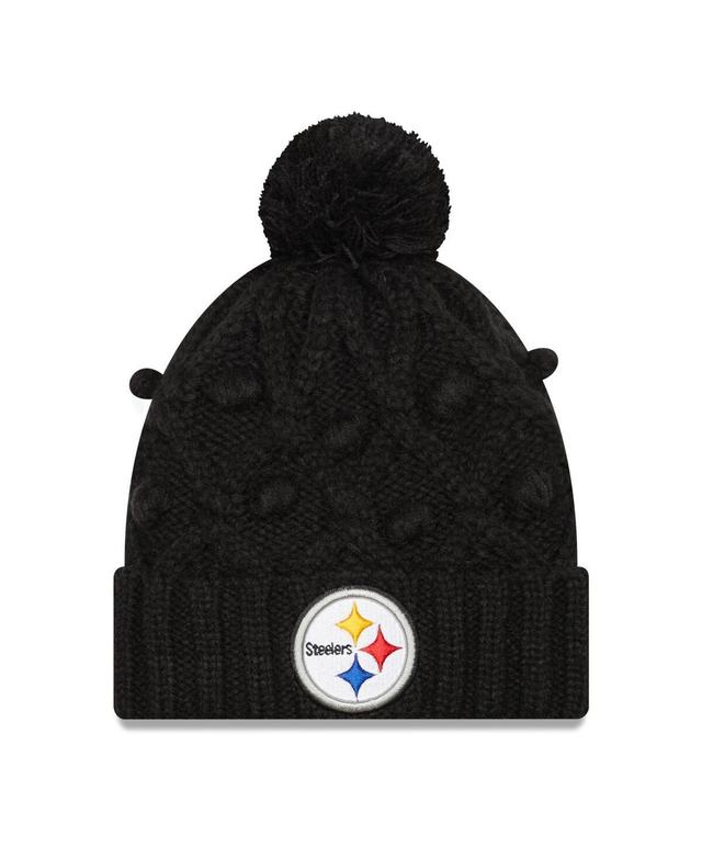 Womens New Era Black Pittsburgh Steelers Toasty Cuffed Knit Hat with Pom Product Image