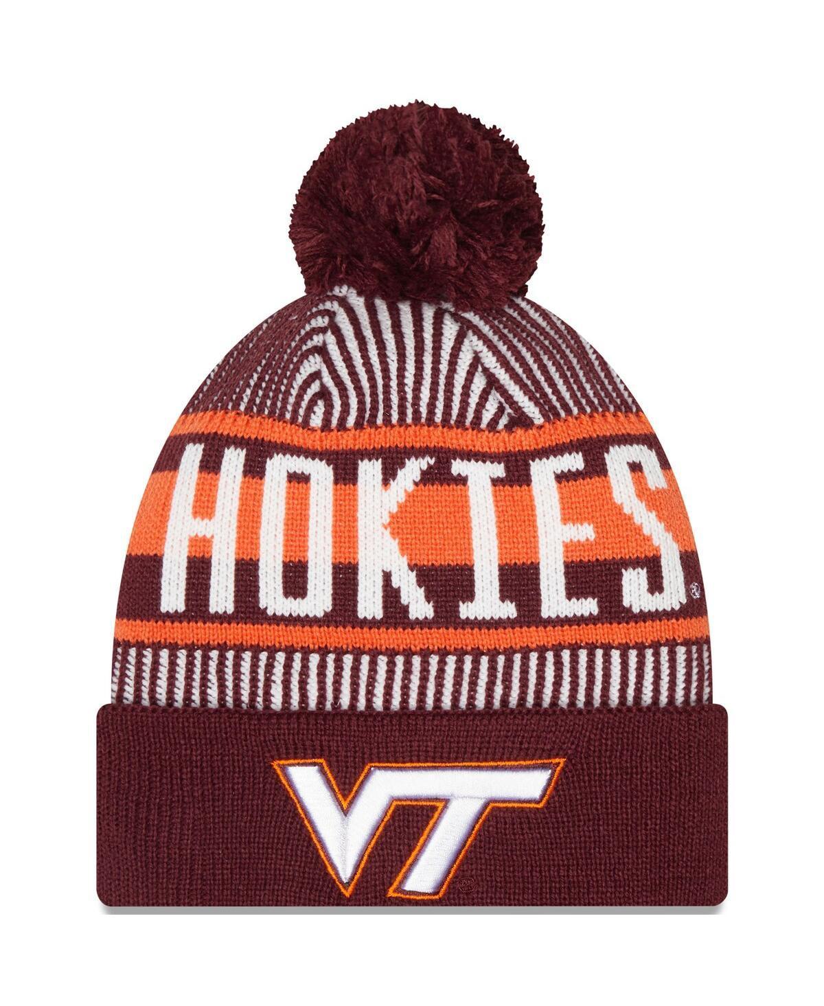 Mens New Era Maroon Virginia Tech Hokies Logo Striped Cuff Knit Hat with Pom Product Image