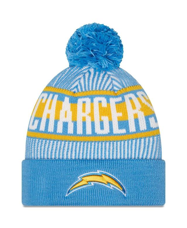 Mens New Era Powder Blue Los Angeles Chargers Striped Cuffed Knit Hat with Pom Product Image