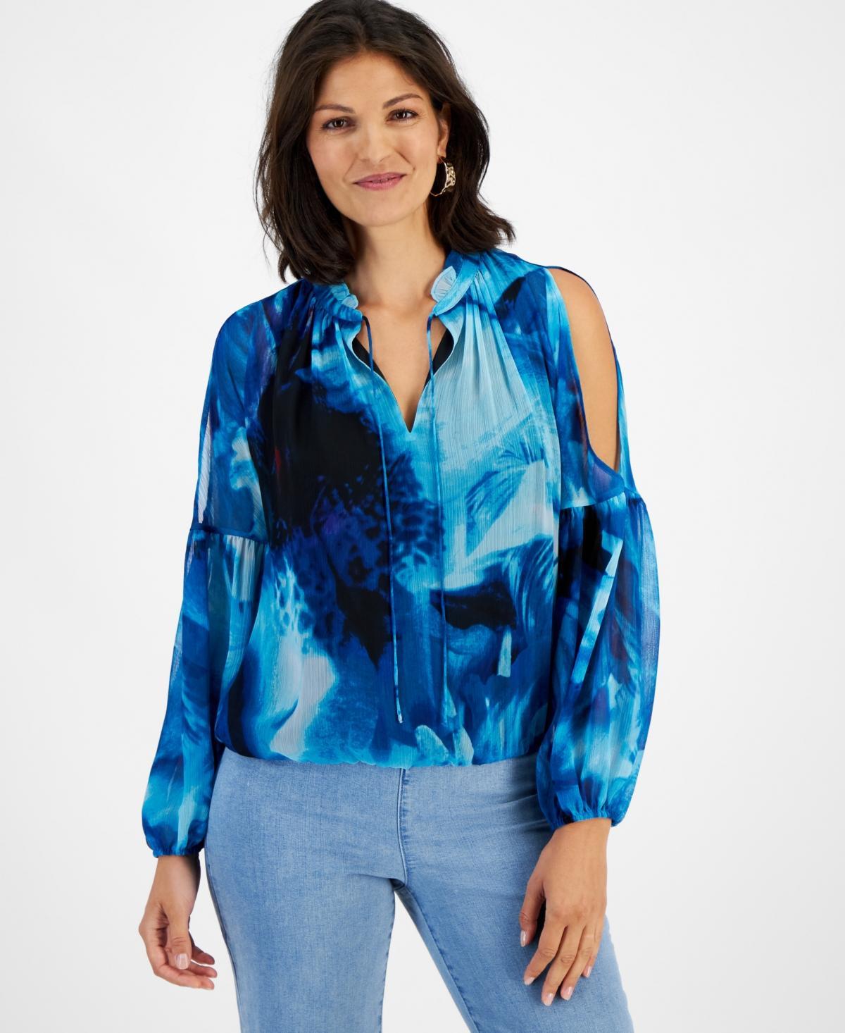 I.n.c. International Concepts Womens Crinkle Chiffon Cold-Shoulder Blouse, Created for Macys Product Image