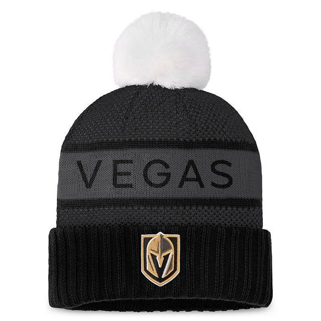 Womens Fanatics Branded Black Vegas Golden Knights Authentic Pro Rink Cuffed Knit Hat with Pom Product Image