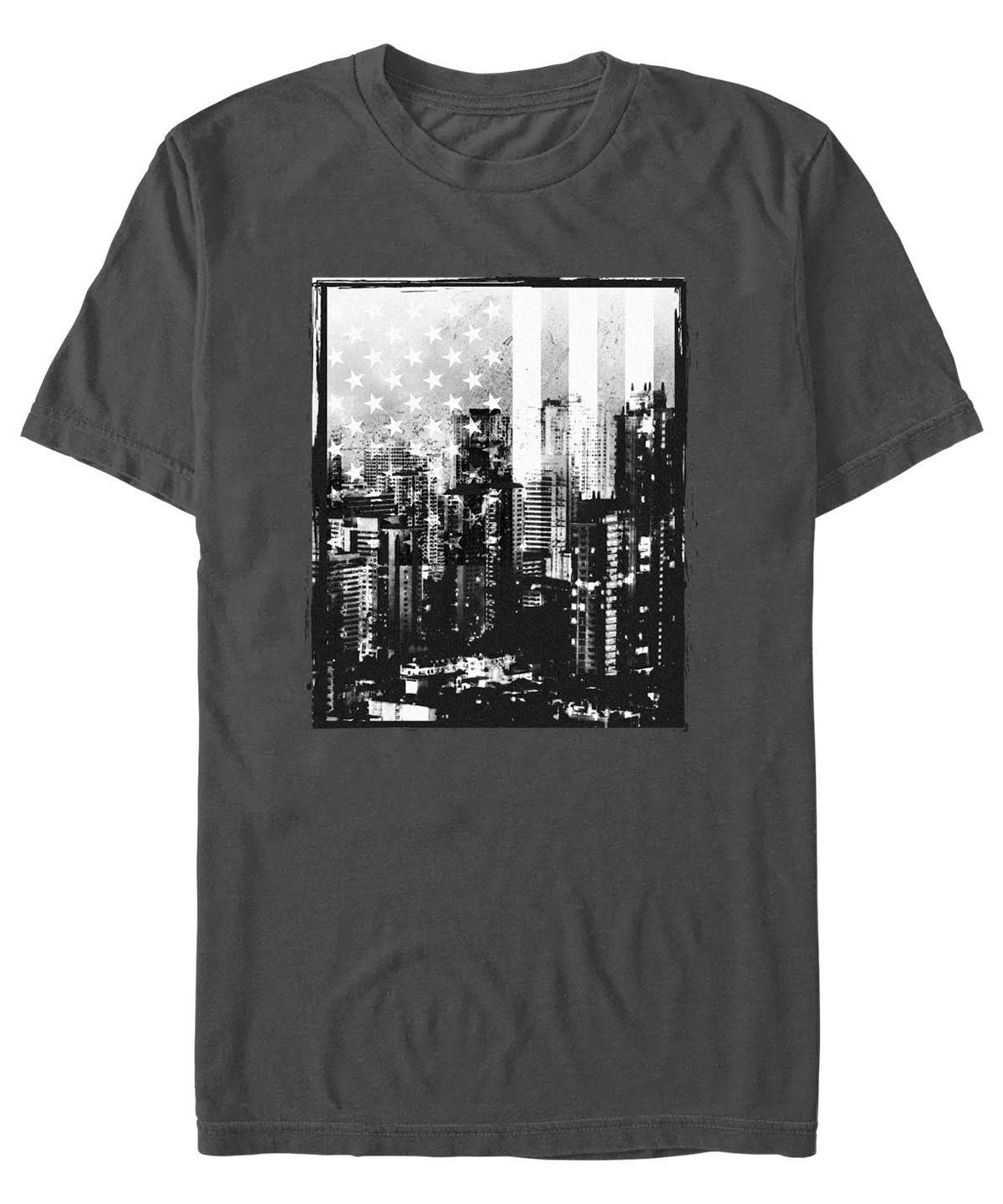 Mens City Skyline USA Flag Distressed Graphic Tee Grey Product Image