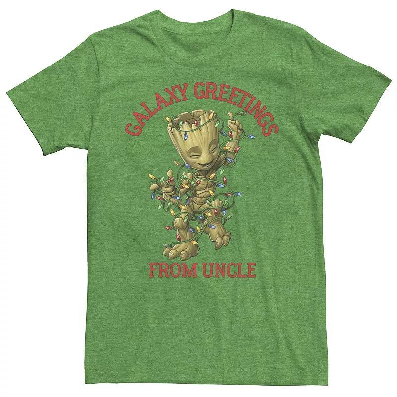 Mens Marvel Groot Playing With Lights Galaxy Greetings From Uncle Tee Kelly Grey Product Image