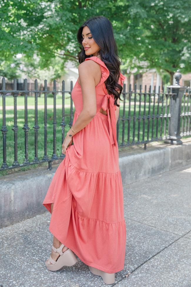 As Time Passes Coral Cinch Chest Maxi Dress FINAL SALE Product Image