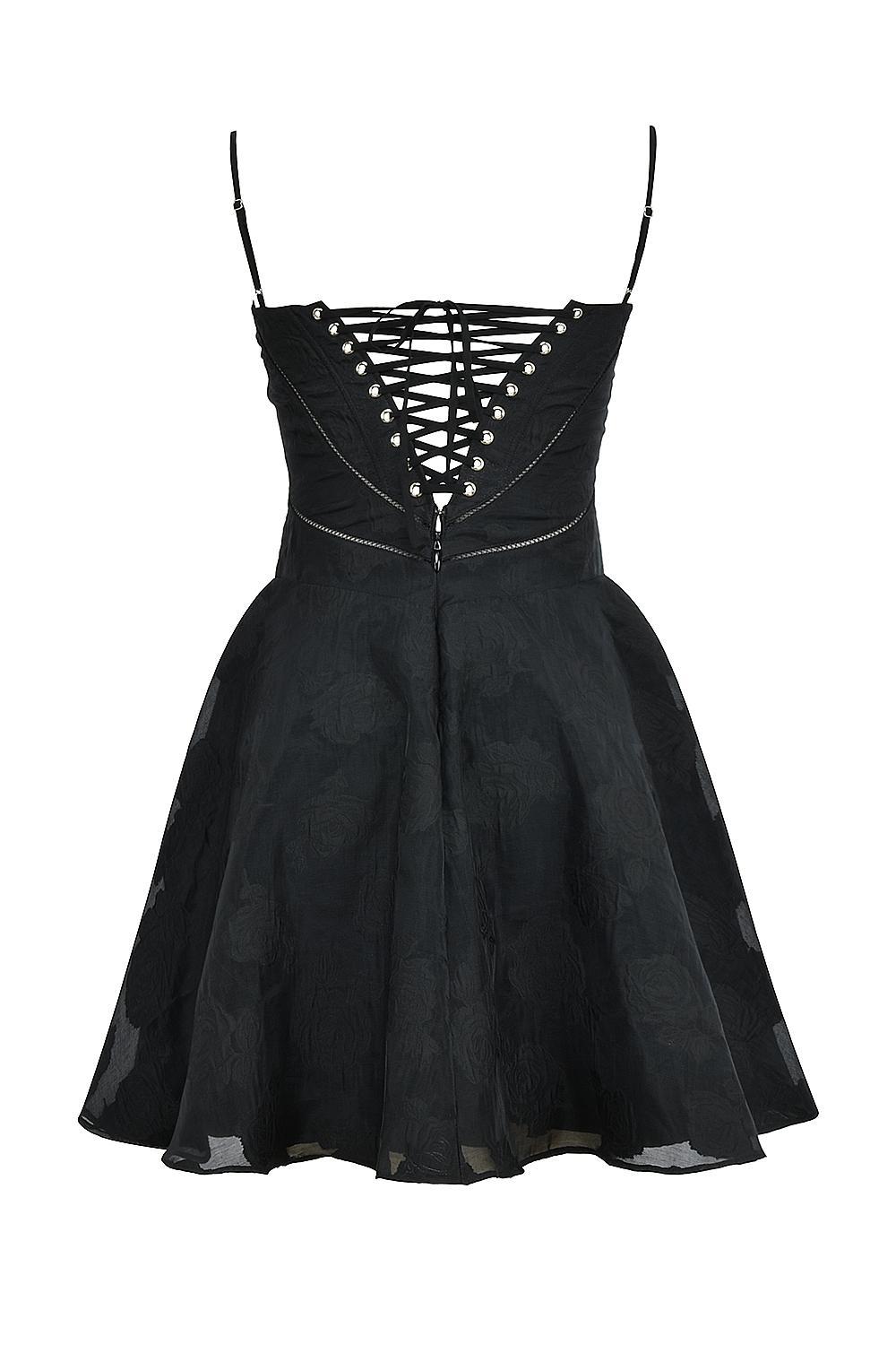 Serenita Black Floral Lace Back Mini Dress Product Image