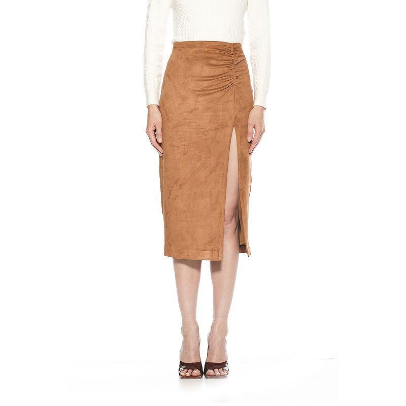 Womens ALEXIA ADMOR Zayla Suede Pencil Skirt with Ruching Detail Red Product Image