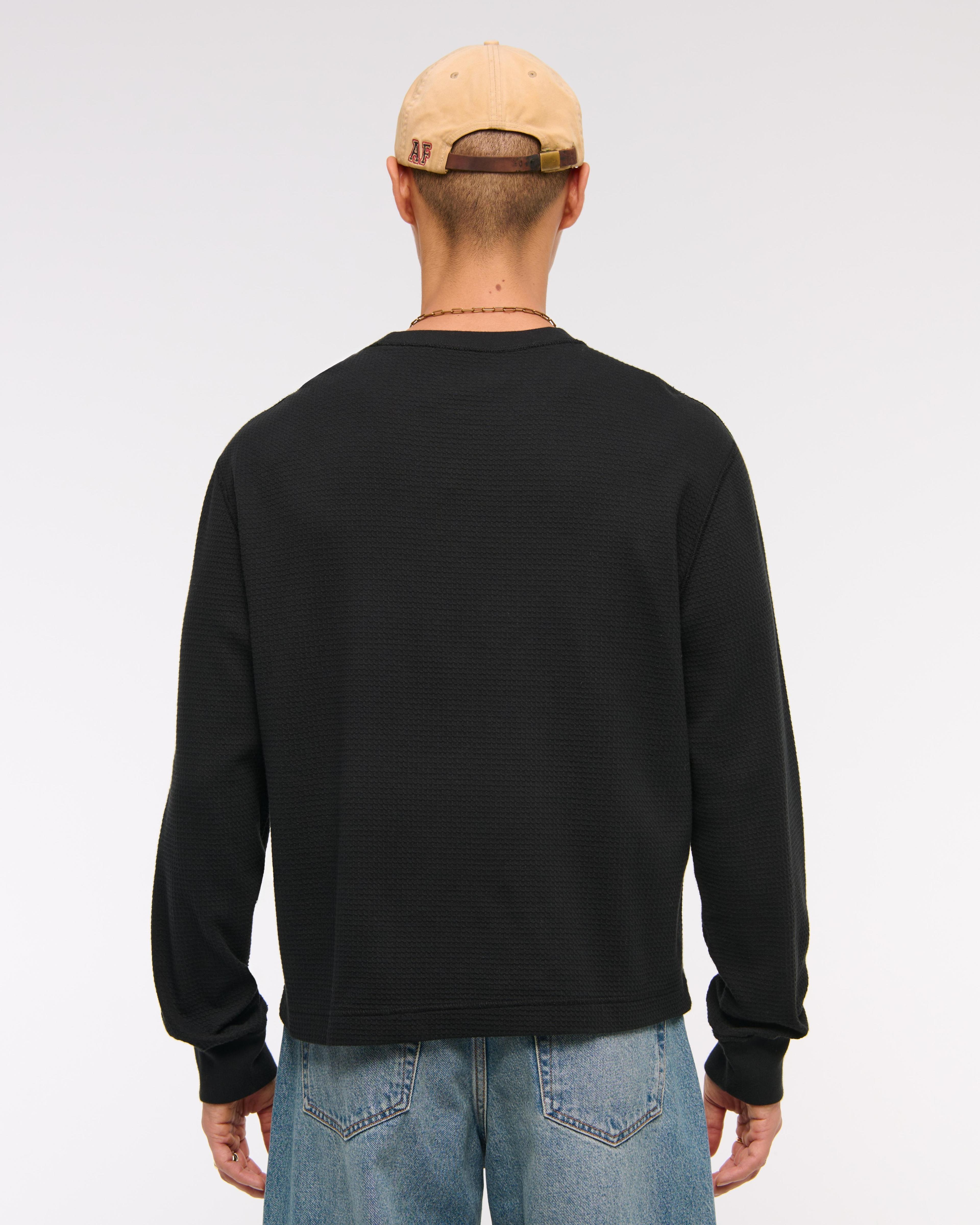 Long-Sleeve Grid Waffle Cropped Tee Product Image