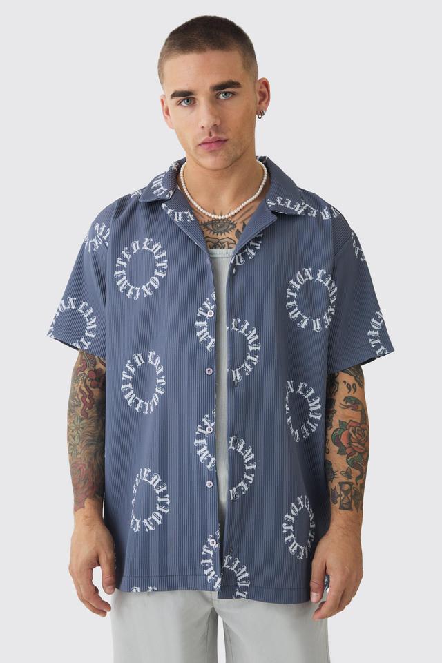 Oversized Monogram Printed Pleated Shirt | boohooMAN USA Product Image