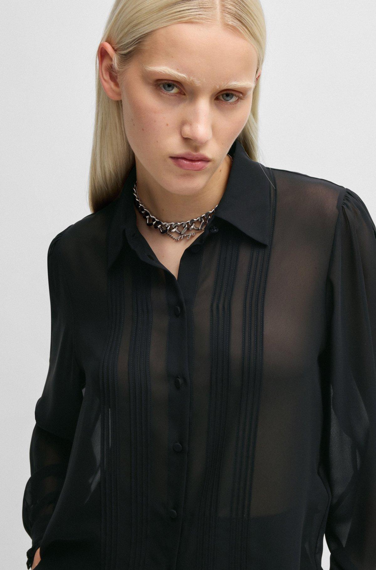 Sheer chiffon blouse with front pleats Product Image