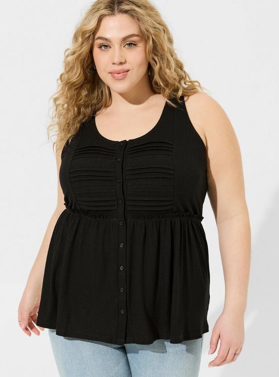 Textured Jersey Scoop Neck Button Down Babydoll Product Image