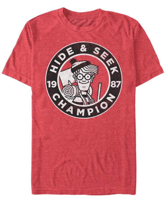 Mens Wheres Waldo Hide And Seek Champion Graphic Tee Red Grey Product Image