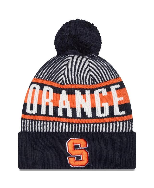 Mens New Era Syracuse Orange Logo Striped Cuff Knit Hat with Pom, Blue Product Image