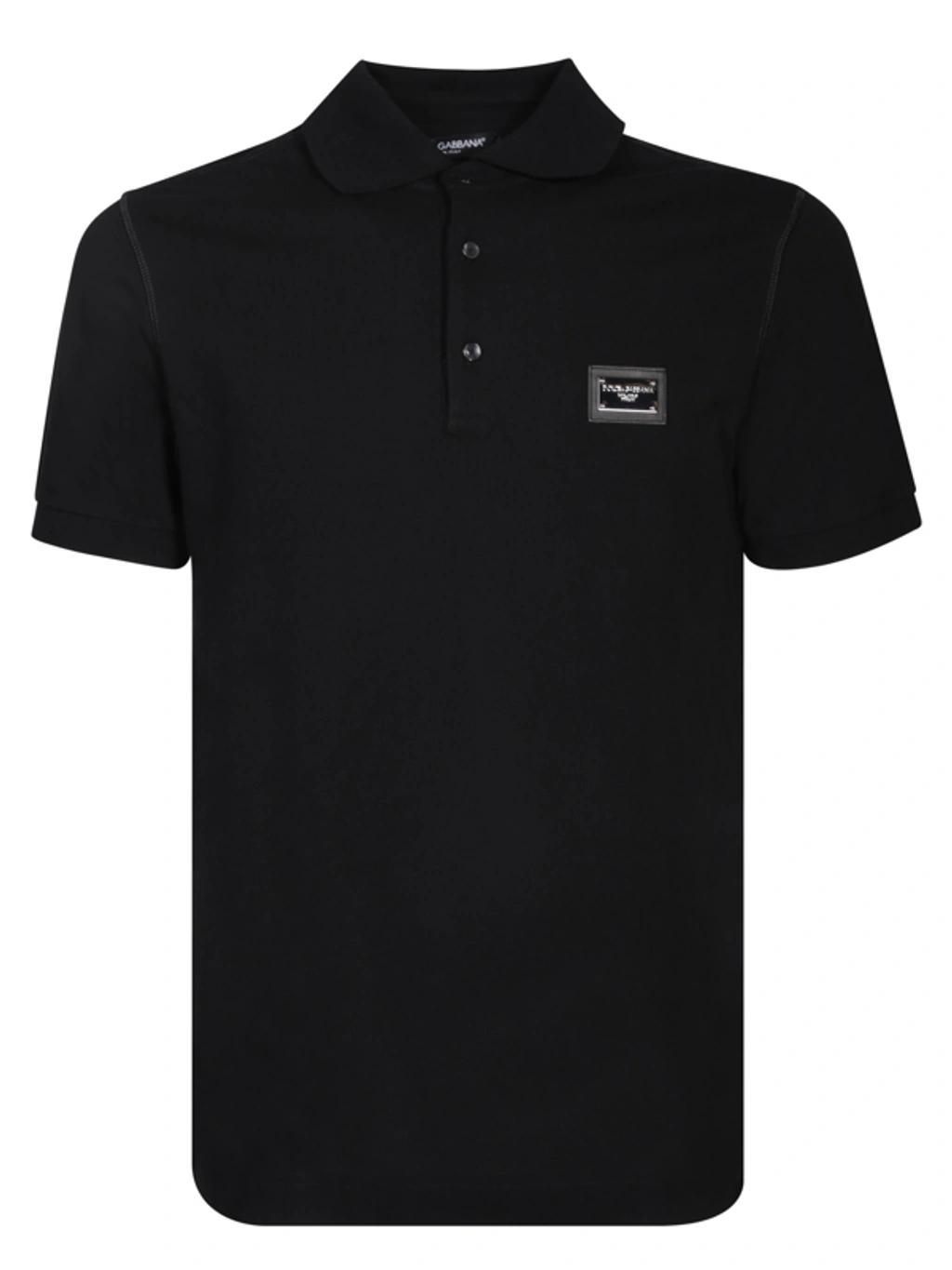 Black Cotton Short-sleeved Polo Shirt Product Image