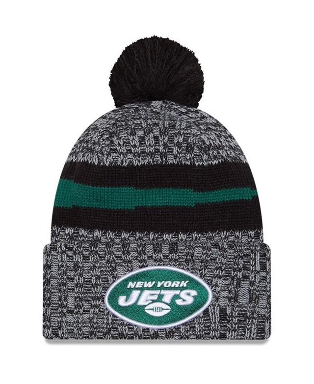 Mens New Era Black New York Jets 2023 Sideline Cuffed Knit Hat With Pom Product Image