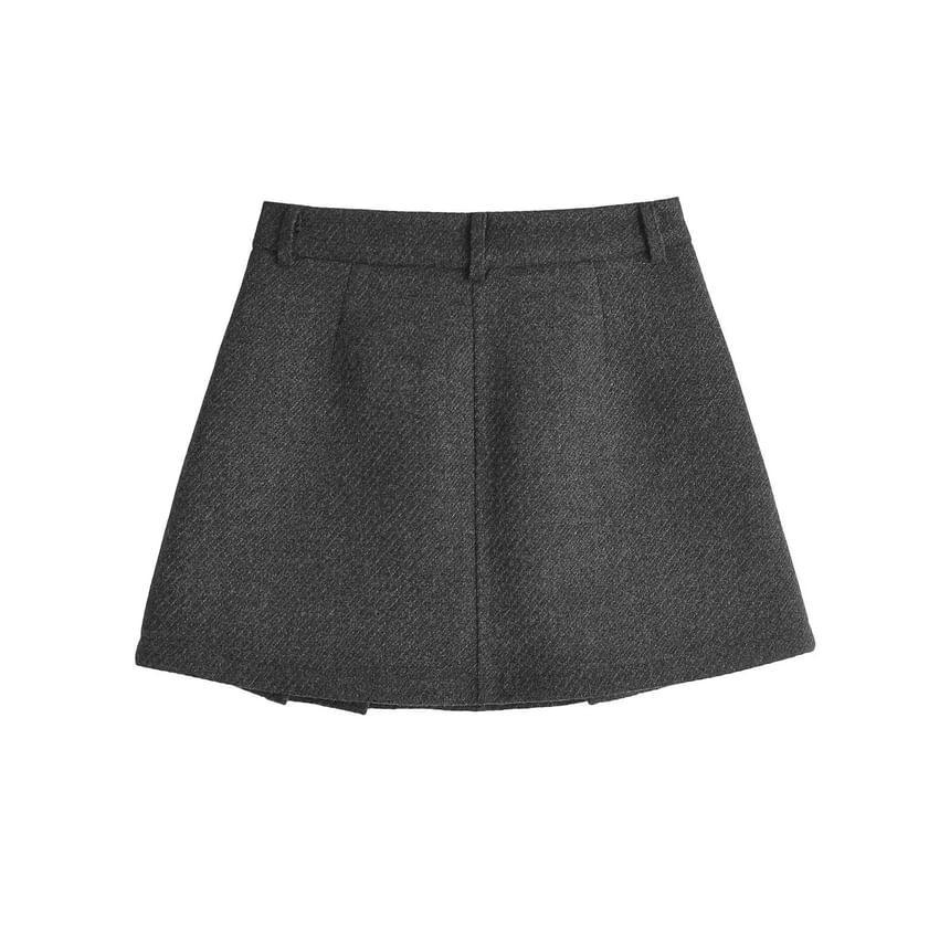 High Rise Plain Pleated Mini A-Line Skirt Product Image