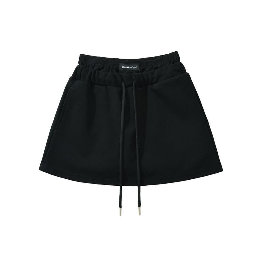 Drawstring High Waist Lace Trim Mock Two Piece Mini A-Line Skirt Product Image