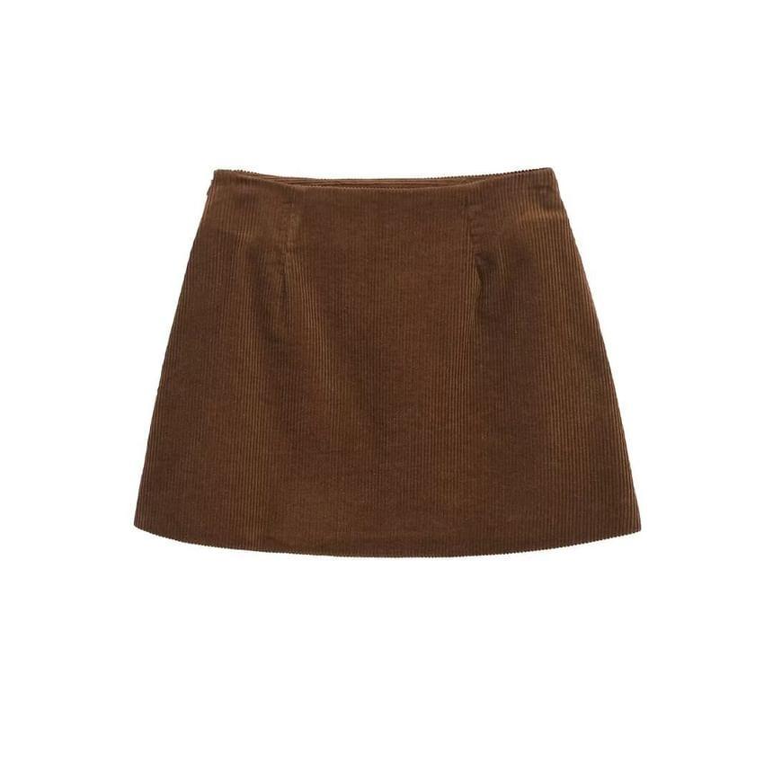 High Rise Plain Corduroy Mini Pencil Skirt Product Image