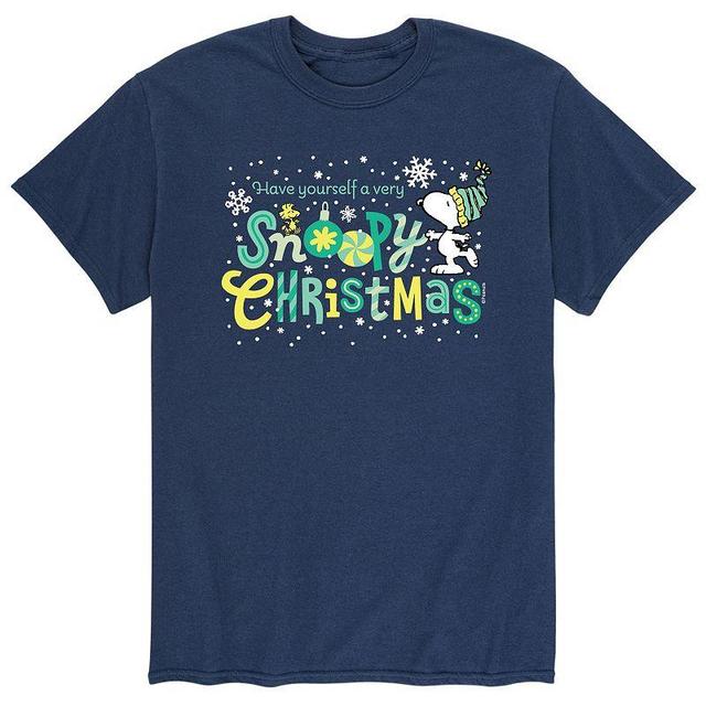 Mens Peanuts Snoopy Christmas Tee Blue Product Image