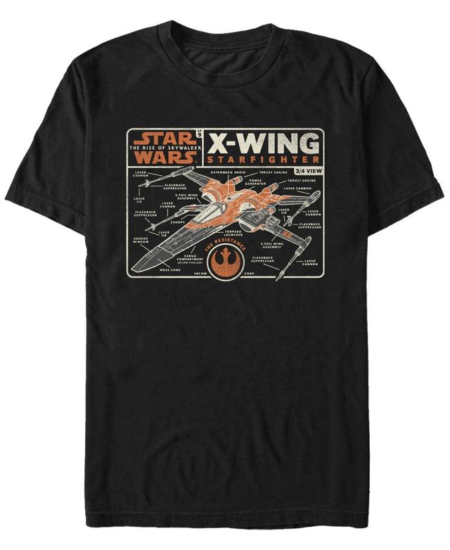 Star Wars Mens Rise of Skywalker X-Wing Star Fighter Blueprint T-shirt Product Image