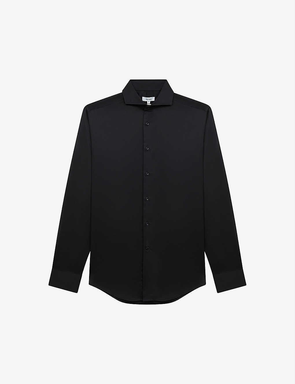 REISS Storm Slim Fit Two Fold Twill Shirt In Black Product Image