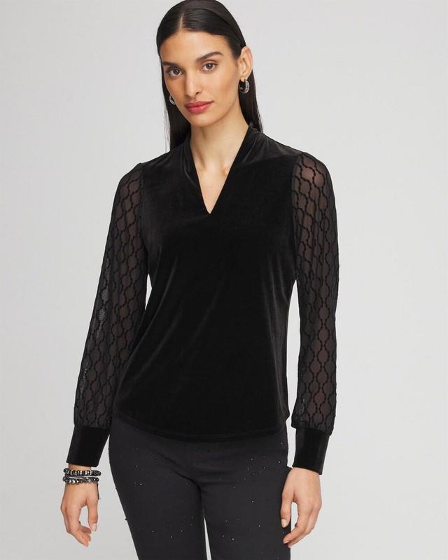 Women's Velvet V-Neck Long Sleeve Top Product Image