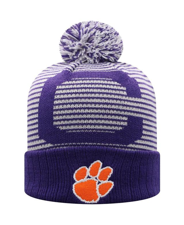 Mens Purple Clemson Tigers Line Up Cuffed Knit Hat with Pom Product Image