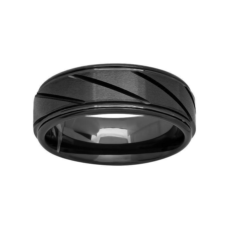 Black Ion-Plated Ceramic Slant Groove Band - Men, Mens Grey Product Image