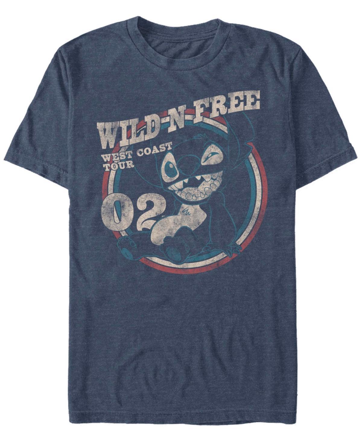 Disneys Lilo & Stitch Mens Wild N Free Stitch Americana Graphic Tee Navy Grey Product Image