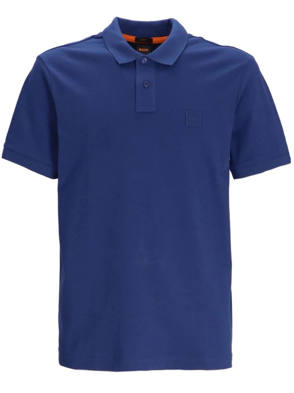 HUGO BOSS Stretch-cotton Slim-fit Polo Shirt With Logo Patch In Light Blue Product Image