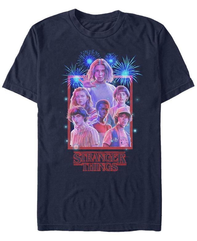 Mens Netflix Stranger Things Group Shot Fireworks Poster Tee Blue Product Image