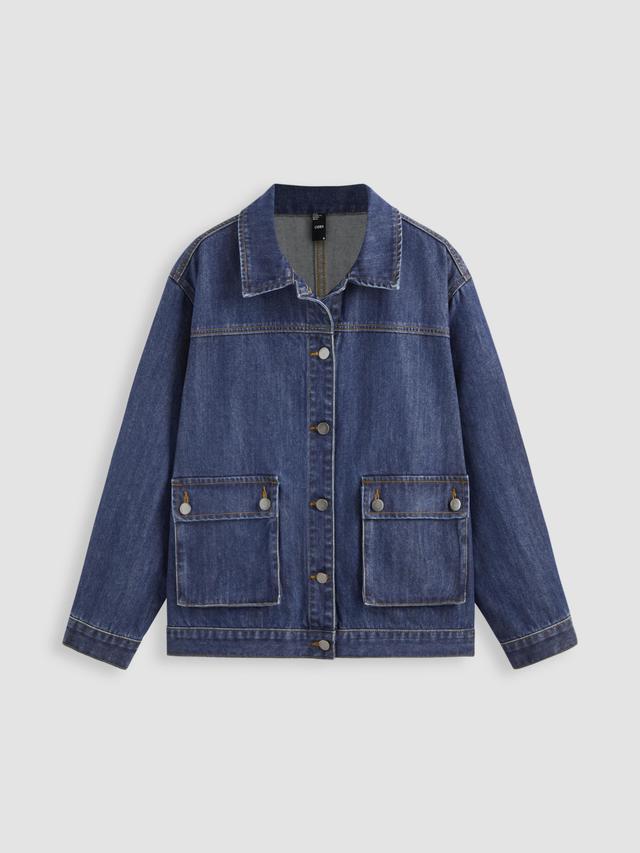 Collar Solid Button Denim Jacket Product Image