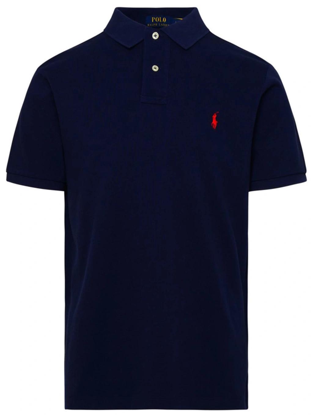 Cotton Mesh Slim-fit Polo Shirt In Blue Product Image