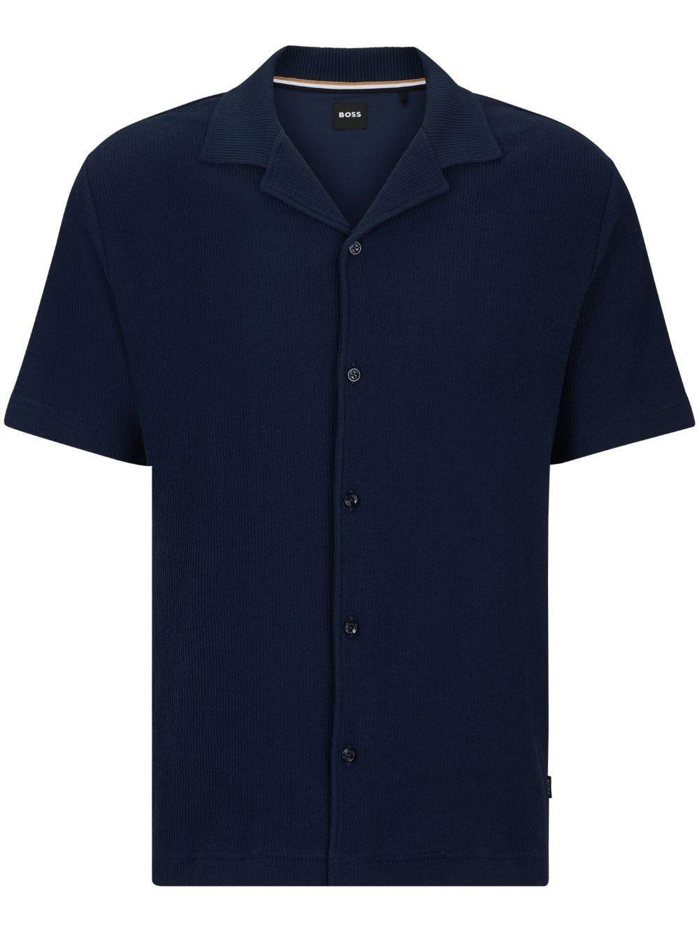 HUGO BOSS Short-sleeve Cotton Shirt In Blue Product Image