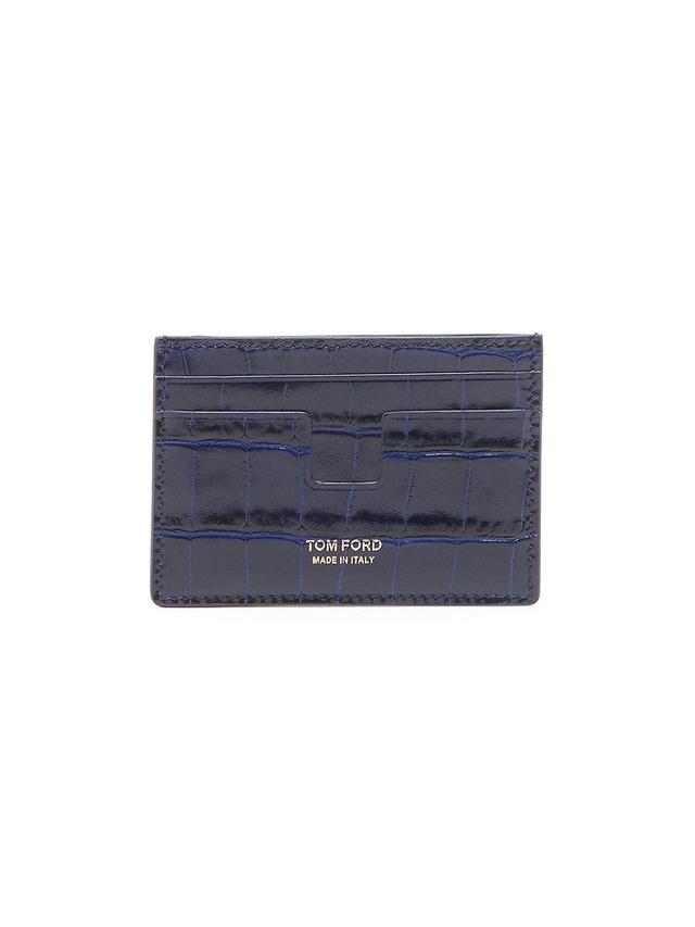 Mens T Line Crocodile-Embossed Leather Card Holder Product Image