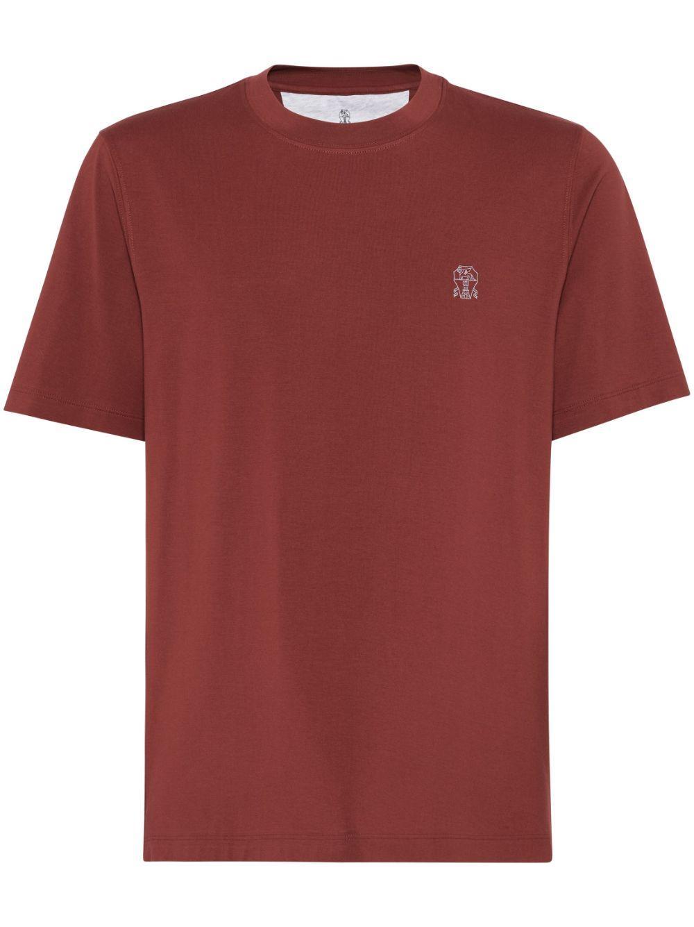 BRUNELLO CUCINELLI Logo-print Cotton T-shirt In Red Product Image