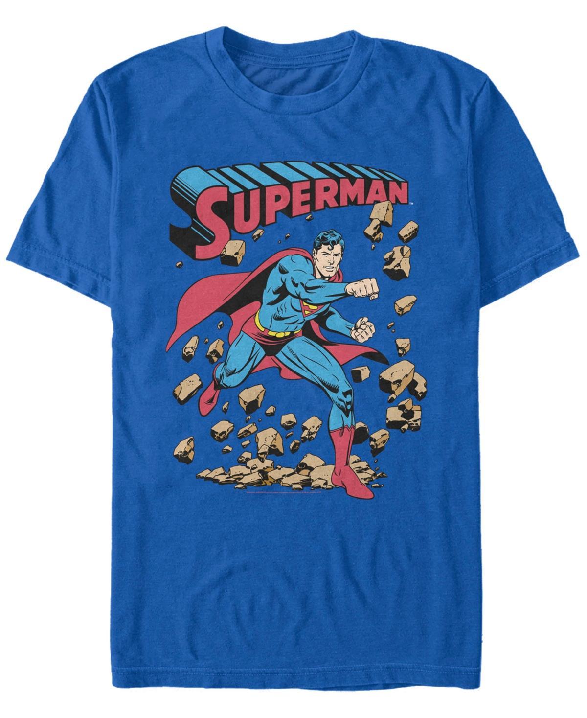 Mens DC Comics Superman Smash Rocks Vintage Poster Tee Blue Product Image