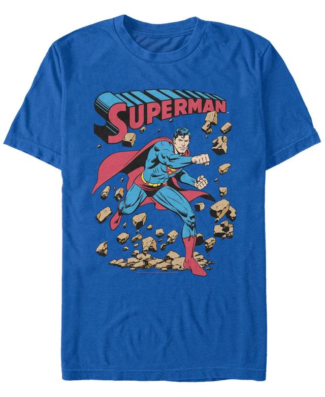 Mens DC Comics Superman Smash Rocks Vintage Poster Tee Navy Grey Product Image