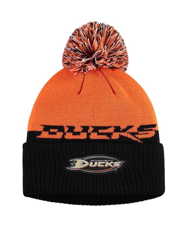 Mens adidas Orange/Black Anaheim Ducks COLD.RDY Cuffed Knit Hat with Pom Product Image