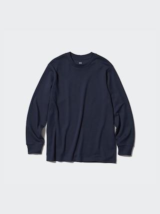 Mens Brushed Cotton T-Shirt Long Sleeve Navy Large UNIQLO US Product Image