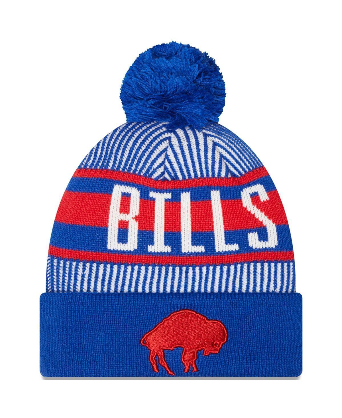 Mens New Era Royal Buffalo Bills Striped Cuffed Knit Hat with Pom Product Image