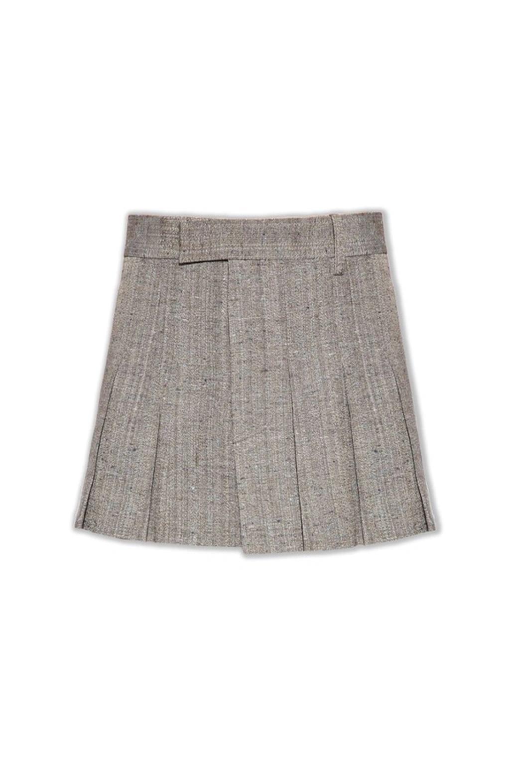 Knotted Melange Pleated Mini Skirt In Brown Product Image