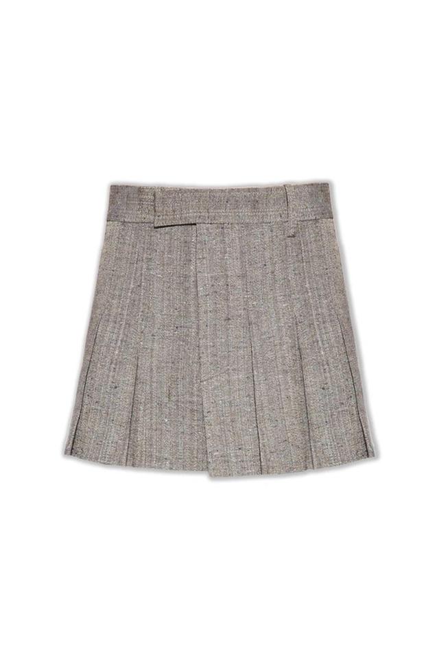 Knotted Melange Pleated Mini Skirt In Brown Product Image