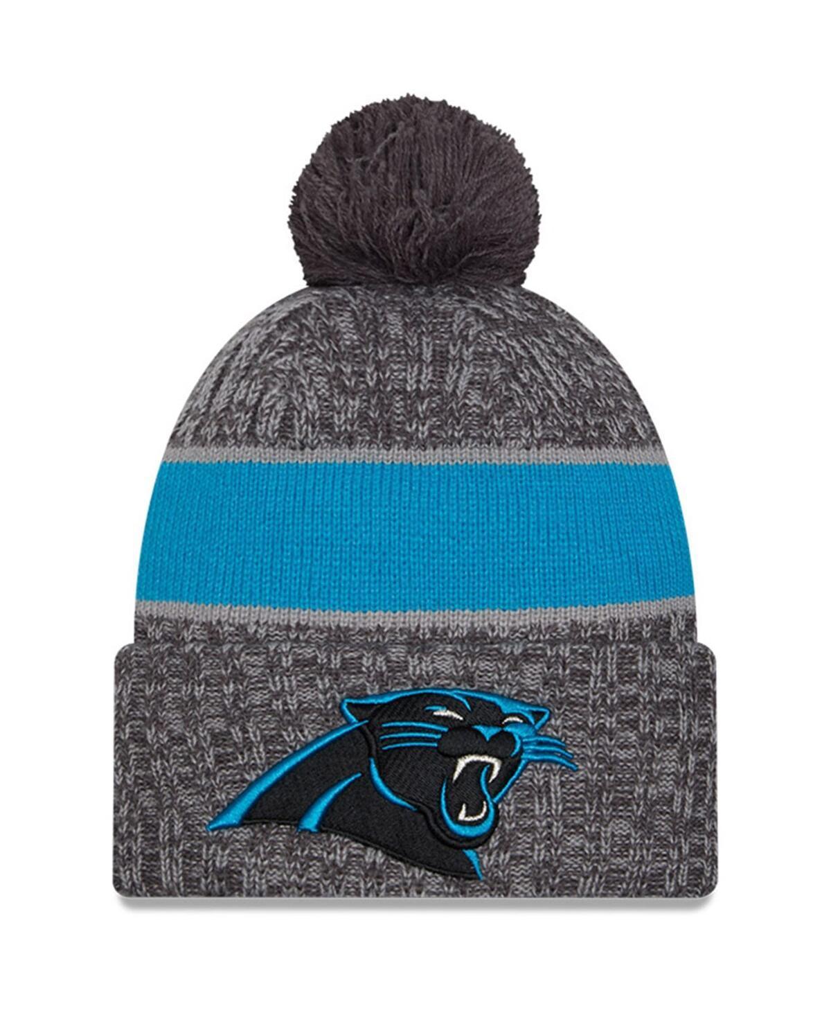 Mens New Era Gray Carolina Panthers 2023 Sideline Sport Cuffed Pom Knit Hat Product Image