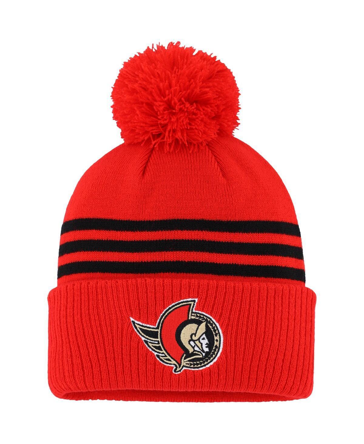 Mens adidas Red Ottawa Senators Locker Room Three Stripe Cuffed Knit Hat with Pom Product Image