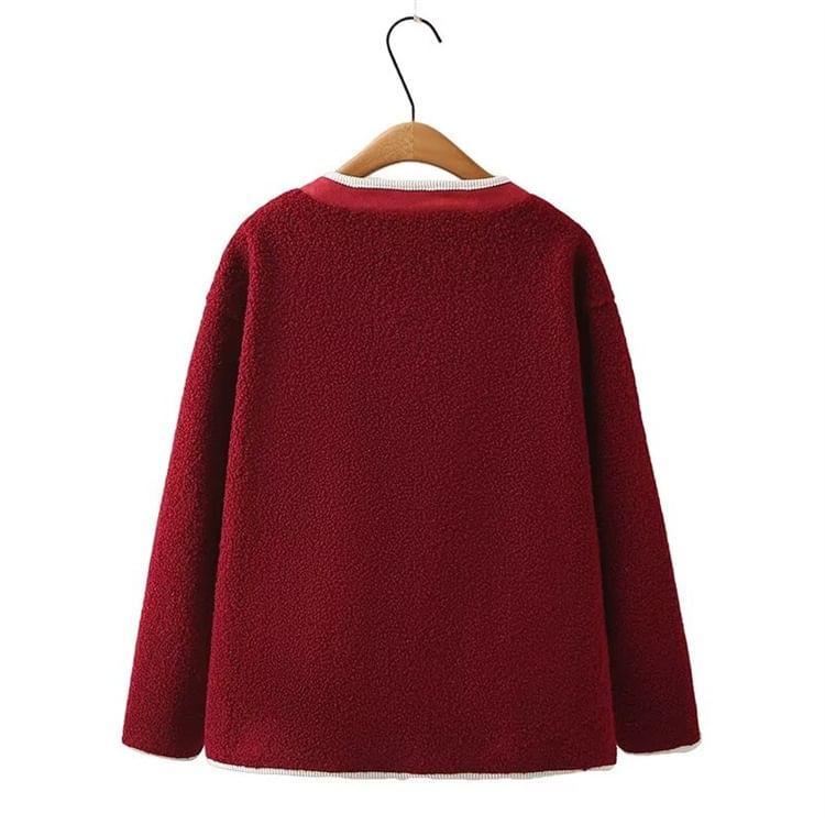 Plus Size Contrast Trim Fleece Toggle Jacket Product Image