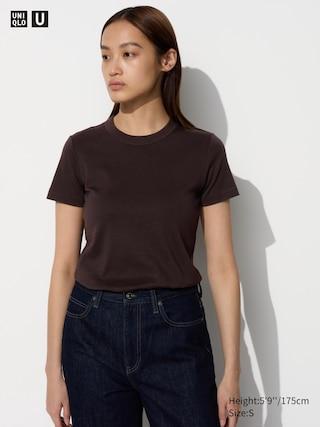 Womens Crew Neck T-Shirt Dark Brown Large UNIQLO US Product Image