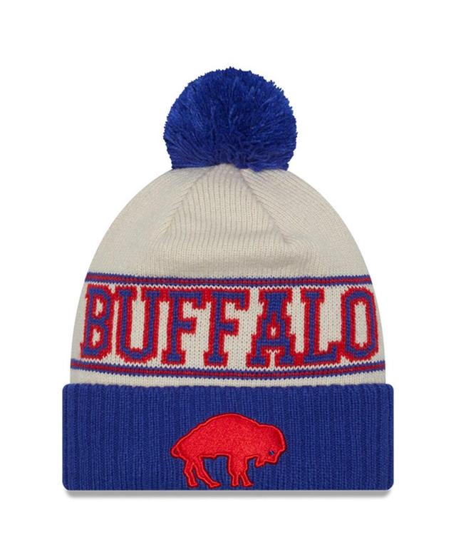 Mens New Era Cream Buffalo Bills 2023 Sideline Historic Pom Cuffed Knit Hat - Cream Product Image