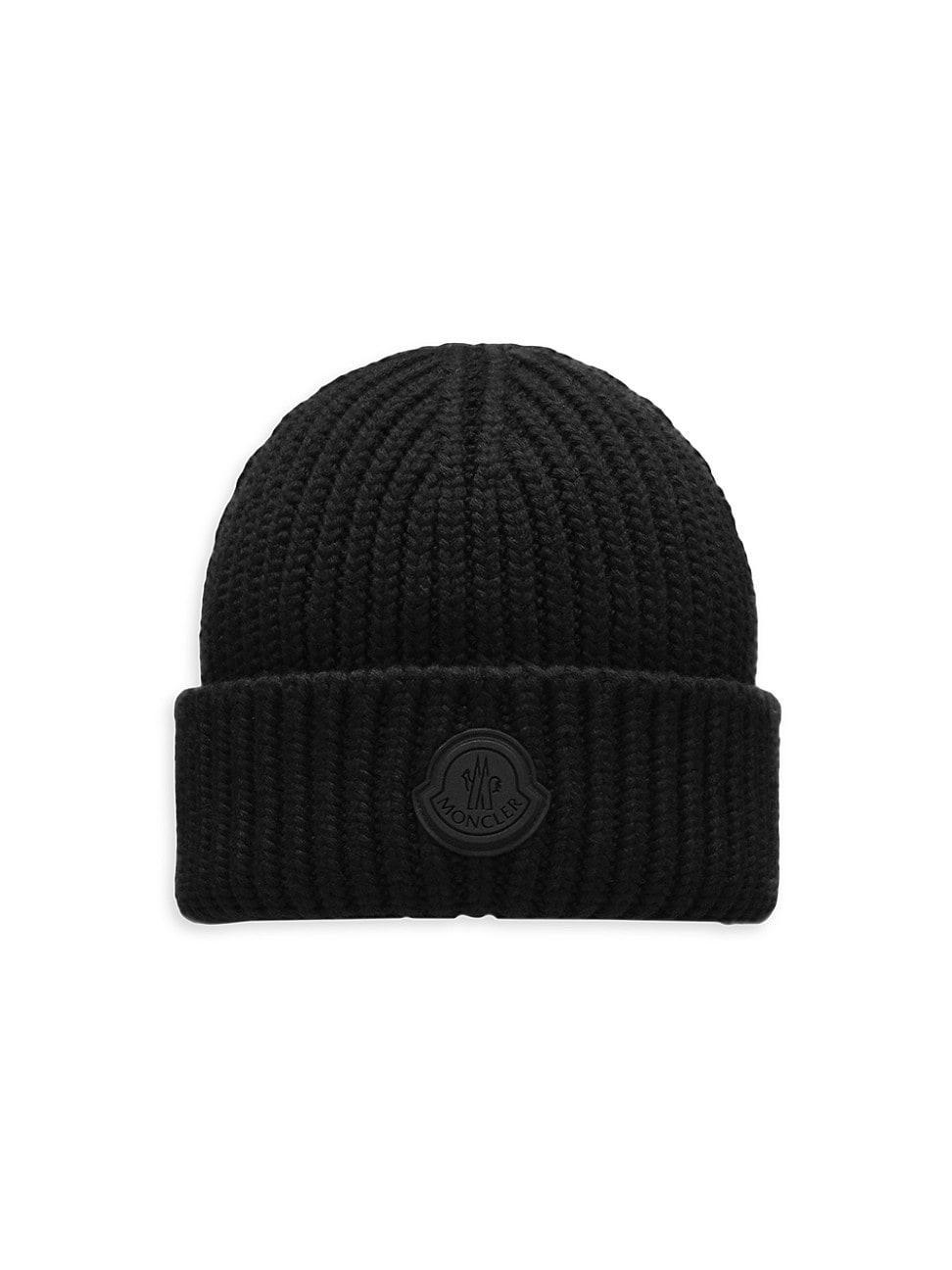 Mens Logo Patch Ultra Fine Wool Ribbed Beanie Product Image