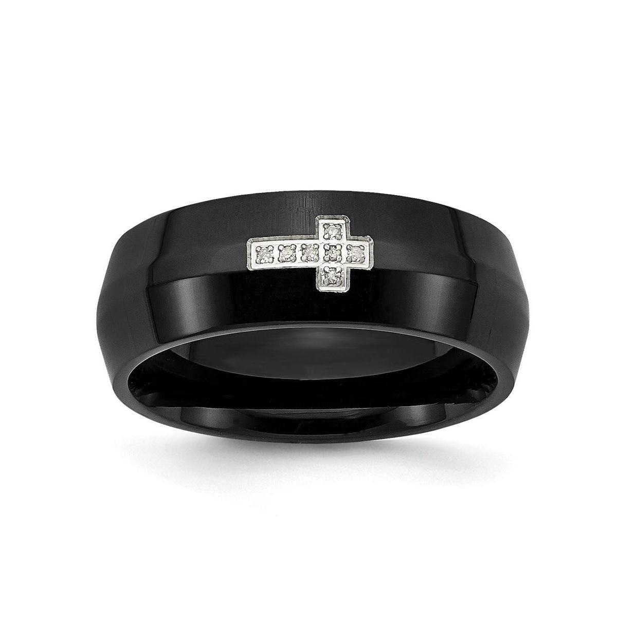 Chisel Stainless Steel Black Ip-plated Cubic Zirconia Cross Band Ring Product Image