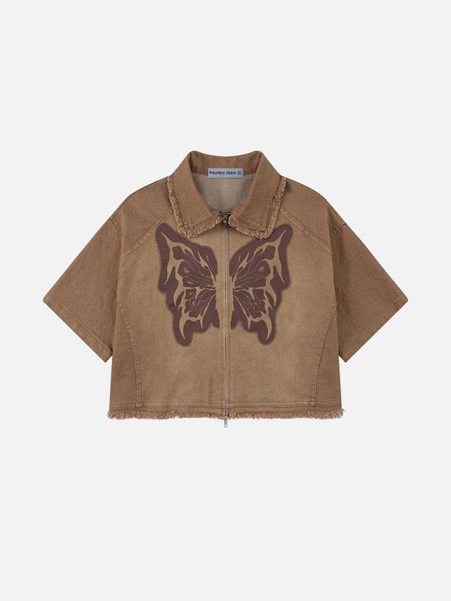 Aelfric Eden Butterfly Washed Denim Shirt Female Product Image